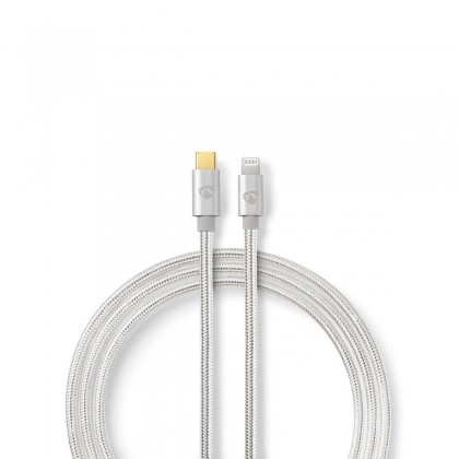 Lightning Kabel | USB 2.0 | Apple Lightning 8-Pins | USB-C™ Male | 480 Mbps | Verguld | 1.00 m | Rond | Gevlochten / Nylon | Aluminium / Zilver | Cover Window Box