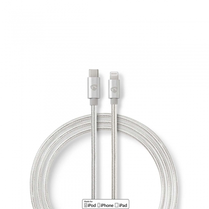 Lightning Kabel | USB 2.0 | Apple Lightning 8-Pins | USB-C™ Male | 480 Mbps | Verguld | 1.00 m | Rond | Gevlochten / Nylon | Aluminium / Zilver | Cover Window Box