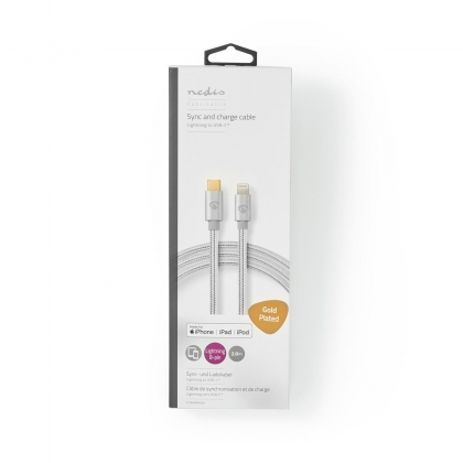 Lightning Kabel | USB 2.0 | Apple Lightning 8-Pins | USB-C™ Male | 480 Mbps | Verguld | 2.00 m | Rond | Gevlochten / Nylon | Aluminium | Cover Window Box