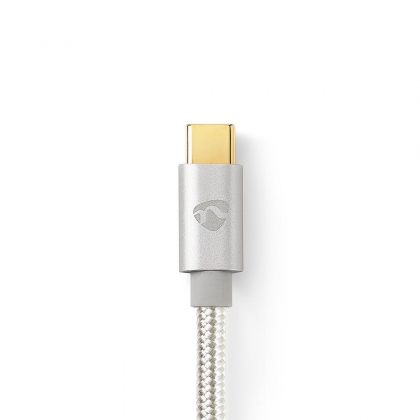 USB-Kabel | USB 2.0 | USB-C™ Male | USB-C™ Male | 100 W | 480 Mbps | Verguld | 1.00 m | Rond | Gevlochten / Nylon | Zilver | Cover Window Box