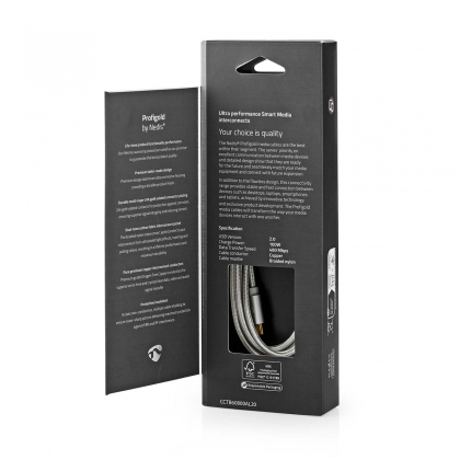 USB-Kabel | USB 2.0 | USB-C™ Male | USB-C™ Male | 100 W | 480 Mbps | Verguld | 2.00 m | Rond | Gevlochten / Nylon | Zilver | Cover Window Box