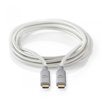 USB-Kabel | USB 3.2 Gen 2x2 | USB-C™ Male | USB-C™ Male | 100 W | 4K@60Hz | 20 Gbps | Verguld | 1.00 m | Rond | Gevlochten / Nylon | Zilver | Cover Window Box