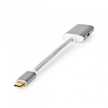 USB-C™ Adapter | USB 3.2 Gen 1 | USB-C™ Male | DisplayPort Female / USB-C™ Female | 4K@60Hz | Power delivery | 0.20 m | Rond | Verguld | Gevlochten / Nylon | Zilver | Cover Window Box