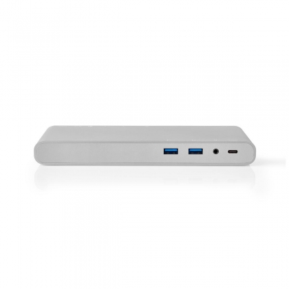 USB Docking Station | USB 3.2 Gen 1 | USB-C™ Male | DisplayPort Female / HDMI™ Female / RJ45 Female / VGA Female 15p / 2x 3,5 mm Female / 2x USB-C™ / 4x USB-A | 0.20 m | Rond | Vernikkeld | Gevlochten / Nylon | Wit | Window Box met Euro Lock