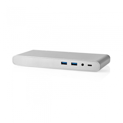 USB Docking Station | USB 3.2 Gen 1 | USB-C™ Male | DisplayPort Female / HDMI™ Female / RJ45 Female / VGA Female 15p / 2x 3,5 mm Female / 2x USB-C™ / 4x USB-A | 0.20 m | Rond | Vernikkeld | Gevlochten / Nylon | Wit | Window Box met Euro Lock