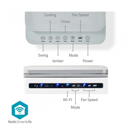 SmartLife Mobiele Aircooler | Watertankcapaciteit: 5 l | 3 Snelheden | 215 m³/h | Zwenkfunctie | Afstandsbediening | Uitschakeltimer | Ioniserende functie