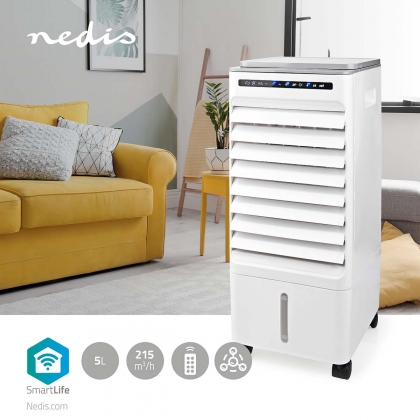 SmartLife Mobiele Aircooler | Watertankcapaciteit: 5 l | 3 Snelheden | 215 m³/h | Zwenkfunctie | Afstandsbediening | Uitschakeltimer | Ioniserende functie