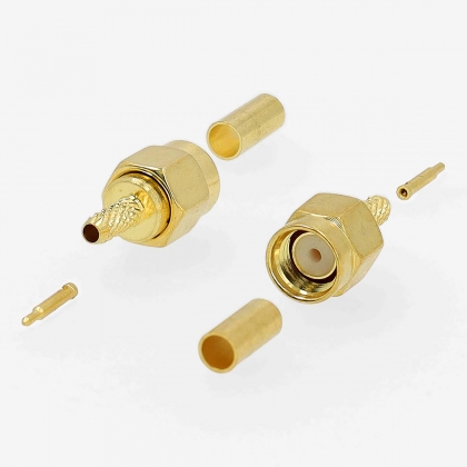 SMA-Connector | Recht | Male | Verguld | 50 Ohm | Krimp | Diameter kabelinvoer: 2.55 mm | Metaal | Goud | 2 Stuks | Doos