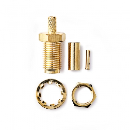 SMA-Connector | Recht | Female | Verguld | 50 Ohm | Krimp | Diameter kabelinvoer: 2.55 mm | Metaal | Goud | 2 Stuks | Doos