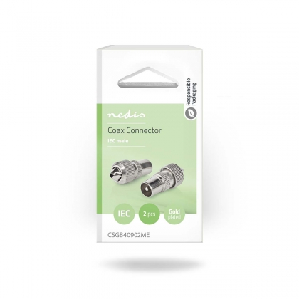 IEC (Coax) Connector | Recht | Male | Vernikkeld | 75 Ohm | Schroef | Diameter kabelinvoer: 7.0 mm | Metaal | Zilver | 2 Stuks | Doos