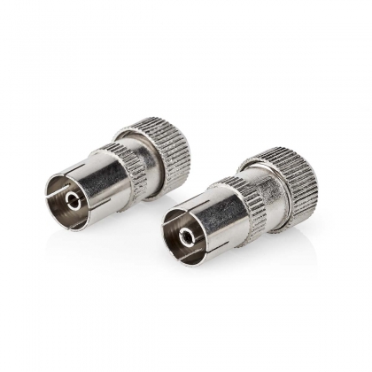 IEC (Coax) Connector | Recht | Female | Vernikkeld | 75 Ohm | Schroef | Diameter kabelinvoer: 7.0 mm | Metaal | Zilver | 2 Stuks | Doos