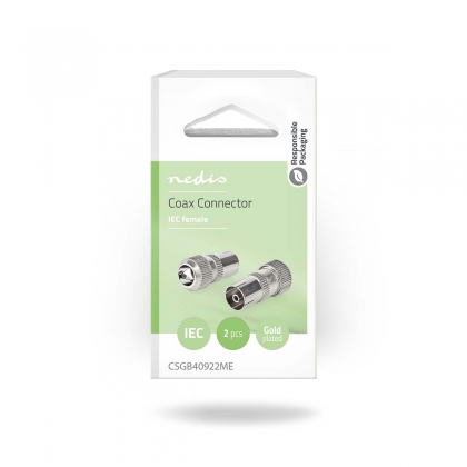 IEC (Coax) Connector | Recht | Female | Vernikkeld | 75 Ohm | Schroef | Diameter kabelinvoer: 7.0 mm | Metaal | Zilver | 2 Stuks | Doos