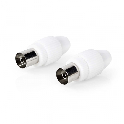 IEC (Coax) Connector | Recht | Female | Vernikkeld | 75 Ohm | Schroef | Diameter kabelinvoer: 7.0 mm | Metaal / Polyvinylchloride (PVC) | Wit | 2 Stuks | Doos