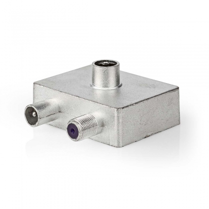 Satelliet- en Antenne-Adapter | IEC (Coax) Female | F-Female / IEC (Coax) Male | Vernikkeld | 75 Ohm | Recht | Metaal | Metaal / Zilver | 1 Stuks | Doos