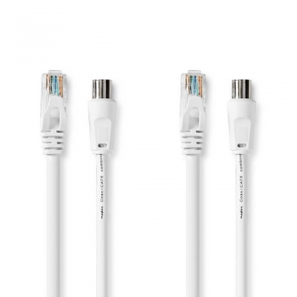 Coax- en CAT6-Combikabel | IEC (Coax) Male / RJ45 Male | IEC (Coax) Female / RJ45 Male | Vernikkeld | RG58 | 75 Ohm | Dubbel Afgeschermd | 3.00 m | Rond | PVC | Wit | Doos