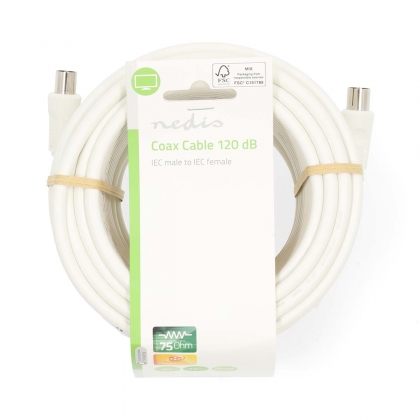 Coaxkabel | IEC (Coax) Male | IEC (Coax) Female | Vernikkeld | 120 dB | 75 Ohm | Viervoudig Afgeschermd | 15.0 m | Rond | PVC | Wit | Label