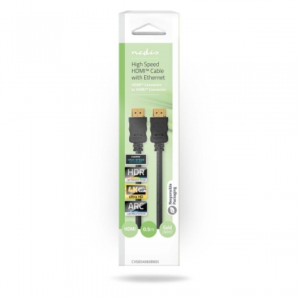 High Speed ​​HDMI™-Kabel met Ethernet | HDMI™ Connector | HDMI™ Connector | 4K@60Hz | ARC | 18 Gbps | 0.50 m | Rond | PVC | Zwart | Doos