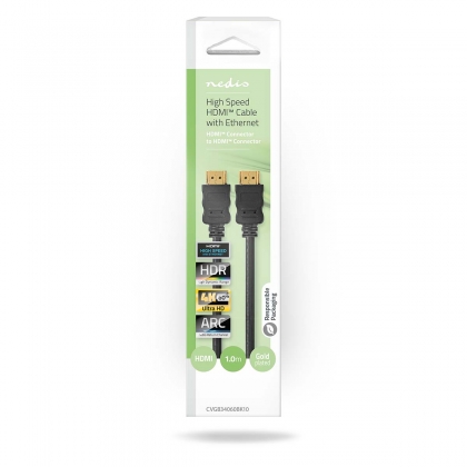 High Speed ​​HDMI™-Kabel met Ethernet | HDMI™ Connector | HDMI™ Connector | 4K@60Hz | ARC | 18 Gbps | 1.00 m | Rond | PVC | Zwart | Doos