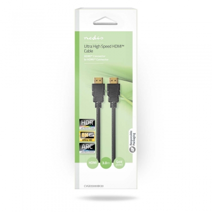 Ultra High Speed ​​HDMI™-Kabel | HDMI™ Connector | HDMI™ Connector | 8K@60Hz | 48 Gbps | 3.00 m | Rond | 6.7 mm | Zwart | Doos