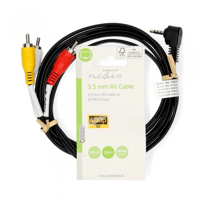 Audio-Videokabel | 3,5 mm Male | 3x RCA Male | Vernikkeld | 2.00 m | Rond | PVC | Zwart