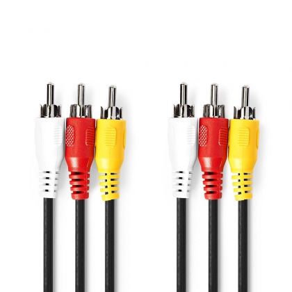 Composiet Videokabel | 3x RCA Male | 3x RCA Male | Vernikkeld | 480p | 2.00 m | Rond | PVC | Zwart | Label