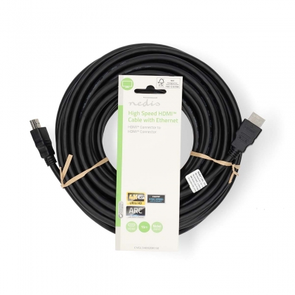 High Speed ​​HDMI™-Kabel met Ethernet | HDMI™ Connector | HDMI™ Connector | 4K@30Hz | ARC | 10.2 Gbps | 15.0 m | Rond | PVC | Zwart | Label