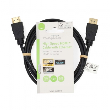 High Speed ​​HDMI™-Kabel met Ethernet | HDMI™ Connector | HDMI™ Connector | 4K@60Hz | ARC | 18 Gbps | 1.50 m | Rond | PVC | Zwart | Label