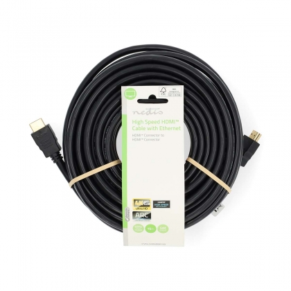 High Speed ​​HDMI™-Kabel met Ethernet | HDMI™ Connector | HDMI™ Connector | 4K@60Hz | ARC | 18 Gbps | 15.0 m | Rond | PVC | Zwart | Label