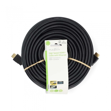 High Speed ​​HDMI™-Kabel met Ethernet | HDMI™ Connector | HDMI™ Connector | 4K@60Hz | ARC | 18 Gbps | 20.0 m | Rond | PVC | Zwart | Label