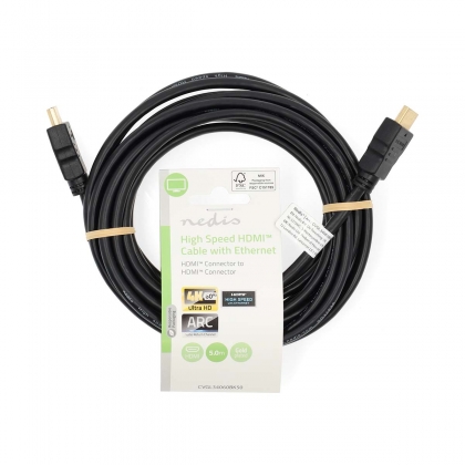 High Speed ​​HDMI™-Kabel met Ethernet | HDMI™ Connector | HDMI™ Connector | 4K@60Hz | ARC | 18 Gbps | 5.00 m | Rond | PVC | Zwart | Label