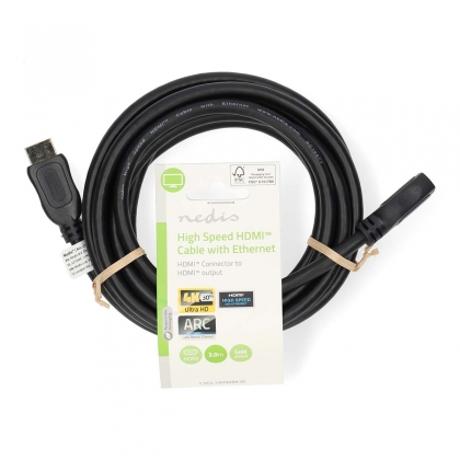 High Speed ​​HDMI™-Kabel met Ethernet | HDMI™ Connector | HDMI™ Output | 4K@30Hz | 10.2 Gbps | 3.00 m | Rond | PVC | Zwart | Label