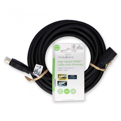 High Speed ​​HDMI™-Kabel met Ethernet | HDMI™ Connector | HDMI™ Output | 4K@30Hz | 10.2 Gbps | 5.00 m | Rond | PVC | Zwart | Label