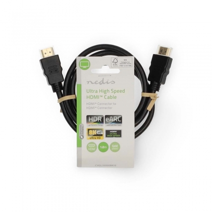 Ultra High Speed ​​HDMI™-Kabel | HDMI™ Connector | HDMI™ Connector | 8K@60Hz | 48 Gbps | 1.00 m | Rond | 6.0 mm | Zwart | Label