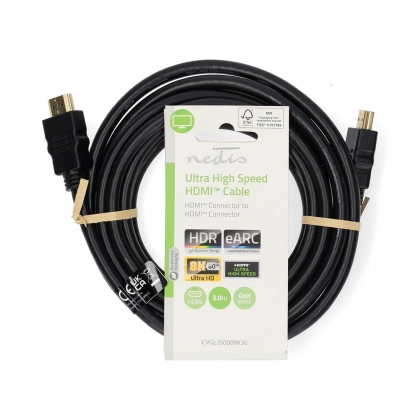 Ultra High Speed ​​HDMI™-Kabel | HDMI™ Connector | HDMI™ Connector | 8K@60Hz | 48 Gbps | 3.00 m | Rond | 6.7 mm | Zwart | Label