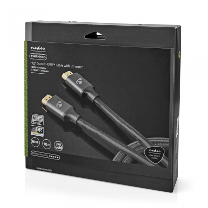 High Speed ​​HDMI™-Kabel met Ethernet | HDMI™ Connector | HDMI™ Connector | 4K@60Hz | ARC | 18 Gbps | 10.0 m | Rond | Katoen | Gun Metal Grijs | Cover Box