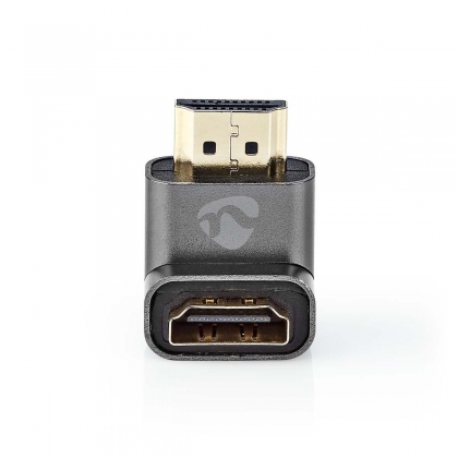 HDMI™-Adapter | HDMI™ Connector / HDMI™ Male | HDMI™ Output | Verguld | 90° Gehoekt | Aluminium | Gun Metal Grijs | 1 Stuks | Cover Window Box