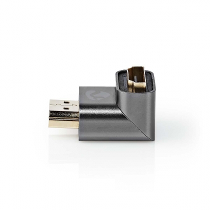 HDMI™-Adapter | HDMI™ Connector / HDMI™ Male | HDMI™ Output | Verguld | 90° Gehoekt | Aluminium | Gun Metal Grijs | 1 Stuks | Cover Window Box