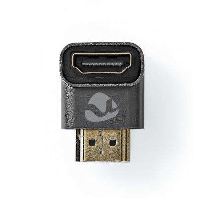 HDMI™-Adapter | HDMI™ Connector / HDMI™ Male | HDMI™ Output | Verguld | 90° Gehoekt | Aluminium | Gun Metal Grijs | 1 Stuks | Cover Window Box