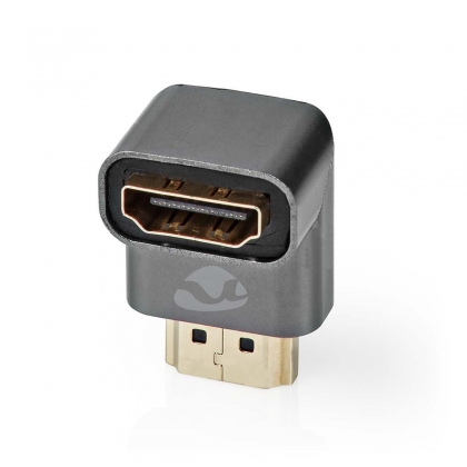 HDMI™-Adapter | HDMI™ Connector / HDMI™ Male | HDMI™ Output | Verguld | 90° Gehoekt | Aluminium | Gun Metal Grijs | 1 Stuks | Cover Window Box