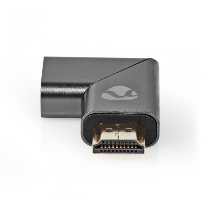 HDMI™-Adapter | HDMI™ Connector / HDMI™ Male | HDMI™ Output | Verguld | Links Gehoekt | Aluminium | Gun Metal Grijs | 1 Stuks | Cover Window Box