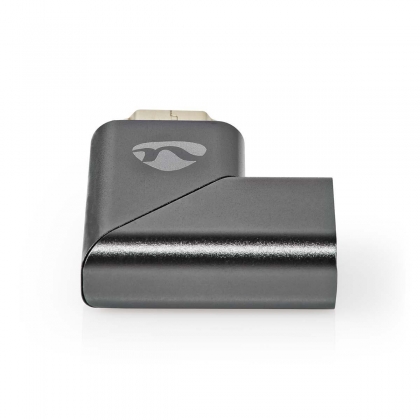 HDMI™-Adapter | HDMI™ Connector / HDMI™ Male | HDMI™ Output | Verguld | Links Gehoekt | Aluminium | Gun Metal Grijs | 1 Stuks | Cover Window Box