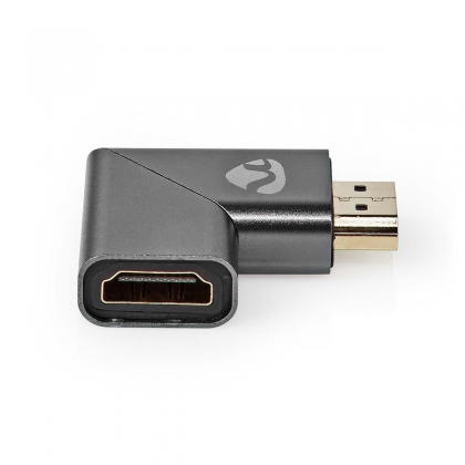 HDMI™-Adapter | HDMI™ Connector / HDMI™ Male | HDMI™ Output | Verguld | Links Gehoekt | Aluminium | Gun Metal Grijs | 1 Stuks | Cover Window Box