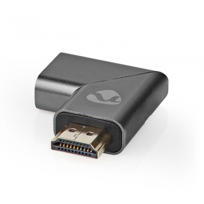 HDMI™-Adapter | HDMI™ Connector / HDMI™ Male | HDMI™ Output | Verguld | Links Gehoekt | Aluminium | Gun Metal Grijs | 1 Stuks | Cover Window Box