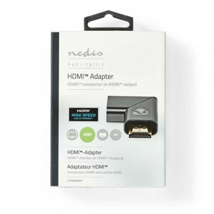 HDMI™-Adapter | HDMI™ Connector / HDMI™ Male | HDMI™ Output | Verguld | Links Gehoekt | Aluminium | Gun Metal Grijs | 1 Stuks | Cover Window Box