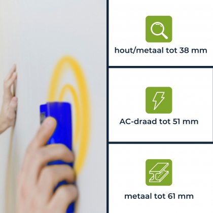 Detector geschikt voor hout, ferrometaal en AC stroomdraad