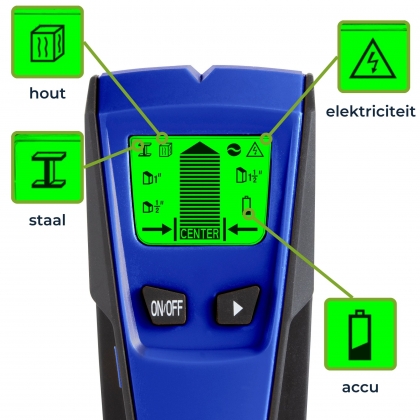 Detector geschikt voor hout, ferrometaal en AC stroomdraad
