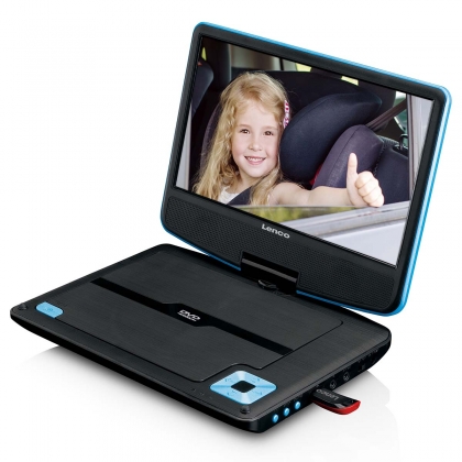 Draagbare 9" DVD-speler met USB-koptelefoon en montagebeugel Blauw / Zwart