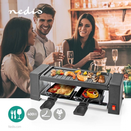 Gourmet / Raclette | Grill | 2 Personen | Spatel | Anti-aanbak laag | Rechthoek