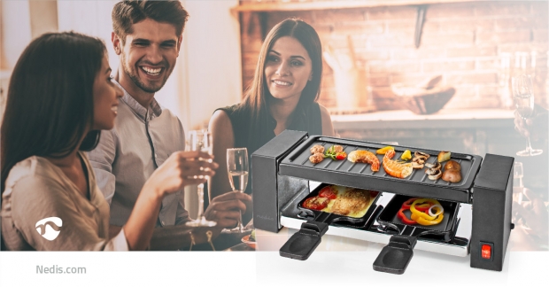 Gourmet / Raclette | Grill | 2 Personen | Spatel | Anti-aanbak laag | Rechthoek