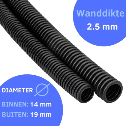 Zwarte flexibele PVC buis 3/4" 19mm geribd